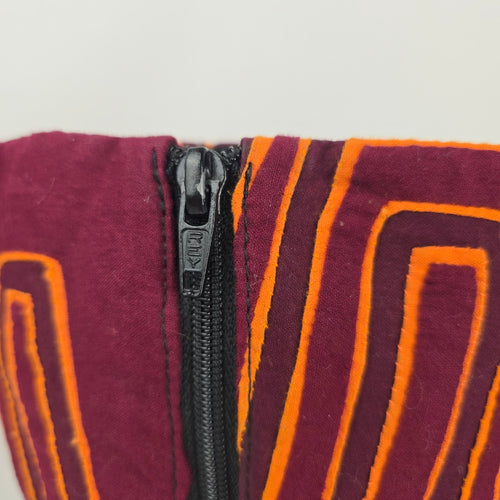 Burgundy & Orange Embroidered Textile Side Zip Boots -Size 8.5