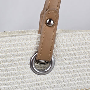 Amiani Cream Woven Jute Blend Tote Bag Tan Handles Logo Charm