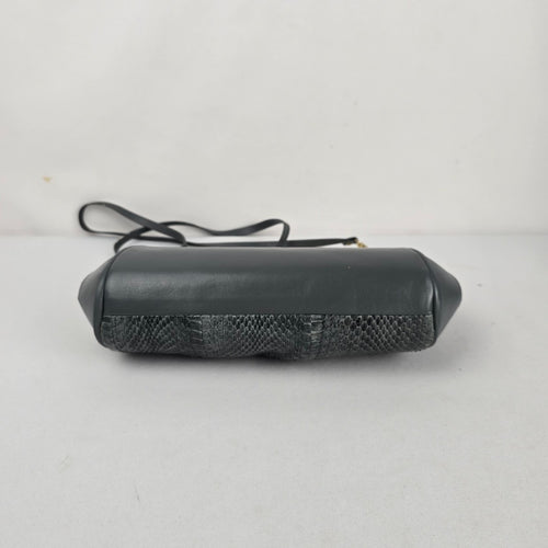 Gray Leather and Snakeskin Kiss-Lock Clutch Purse Bag