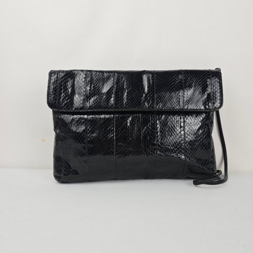 Vintage Black Eel skin Flap Clutch Purse Bag