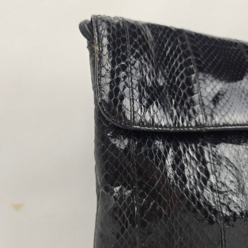 Vintage Black Eel skin Flap Clutch Purse Bag