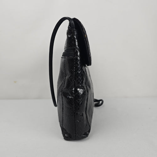 Vintage Black Eel skin Flap Clutch Purse Bag