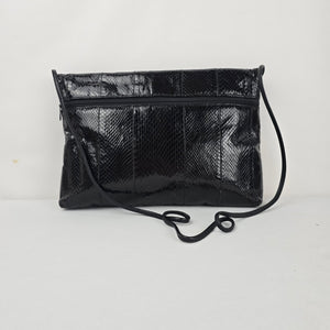 Vintage Black Eel skin Flap Clutch Purse Bag