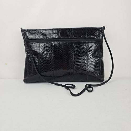 Vintage Black Eel skin Flap Clutch Purse Bag