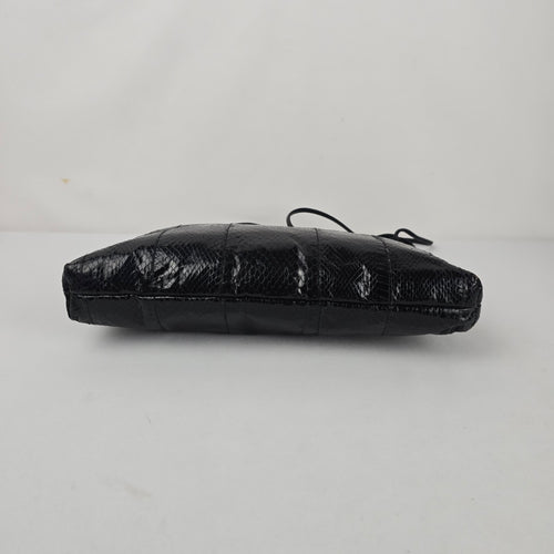 Vintage Black Eel skin Flap Clutch Purse Bag