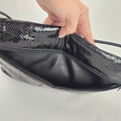 Vintage Black Eel skin Flap Clutch Purse Bag