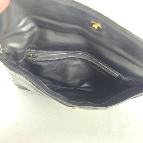 Vintage Black Eel skin Flap Clutch Purse Bag