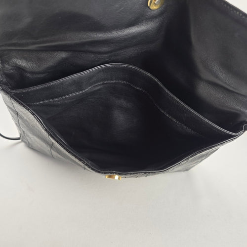 Vintage Black Eel skin Flap Clutch Purse Bag