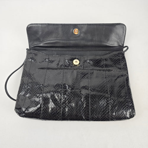 Vintage Black Eel skin Flap Clutch Purse Bag