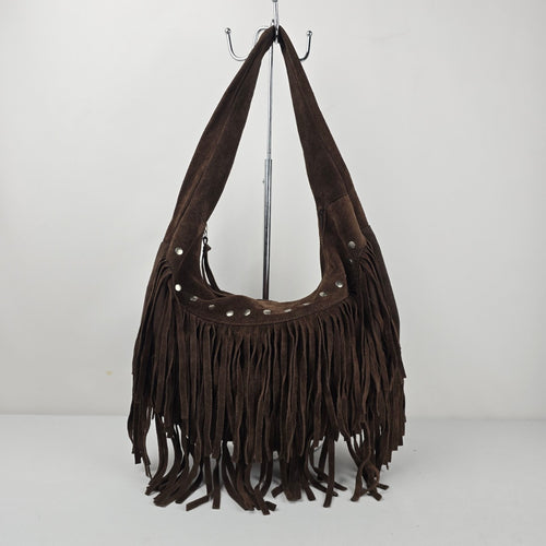 Vintage Avon Brown Suede Fringe Hobo Bag