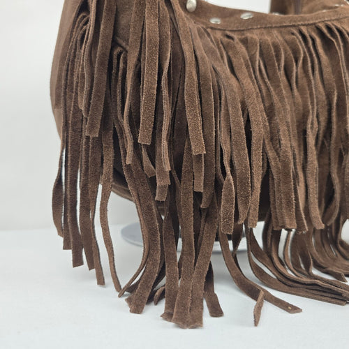 Vintage Avon Brown Suede Fringe Hobo Bag