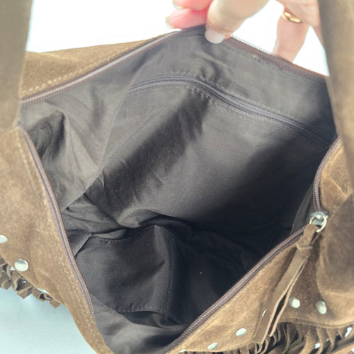 Vintage Avon Brown Suede Fringe Hobo Bag