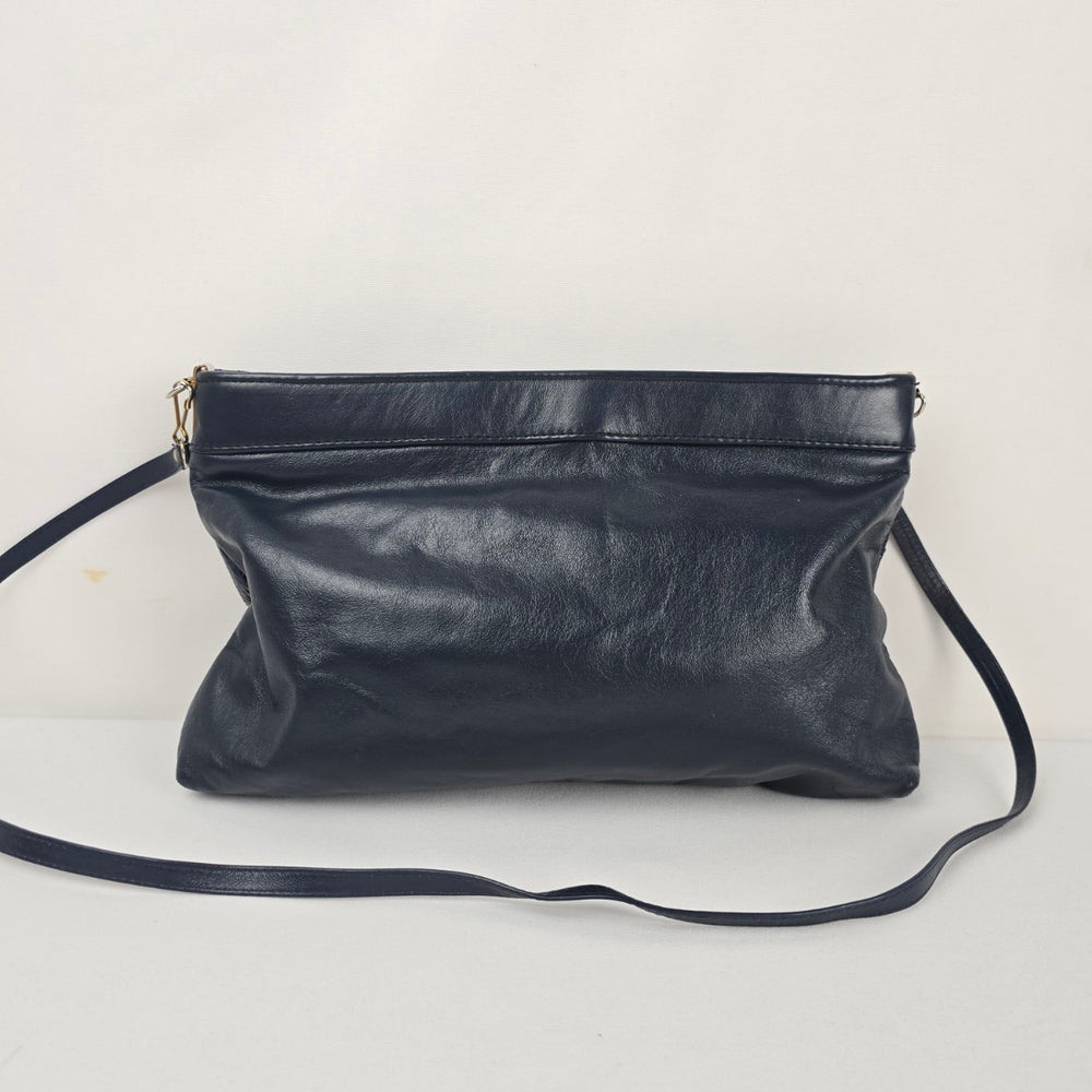 Vintage Navy Leather Snakeskin-Textured Crossbody Clutch Bag