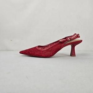 Steve Madden  Red Lace Pointed-Toe Slingback Heels with Bow