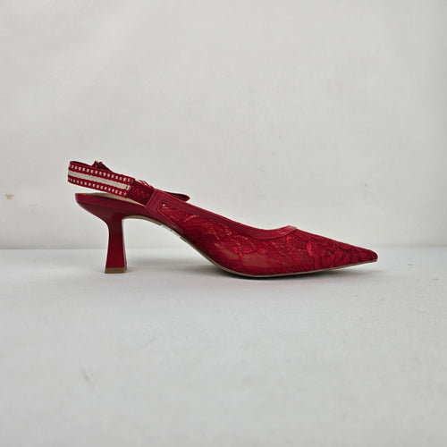 Steve Madden  Red Lace Pointed-Toe Slingback Heels with Bow