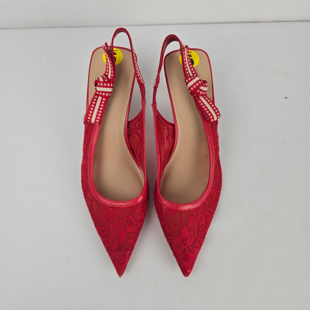 Steve Madden  Red Lace Pointed-Toe Slingback Heels with Bow