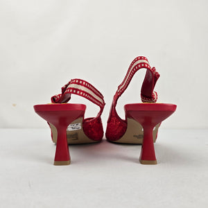 Steve Madden  Red Lace Pointed-Toe Slingback Heels with Bow