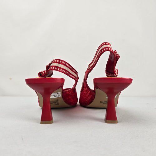 Steve Madden  Red Lace Pointed-Toe Slingback Heels with Bow