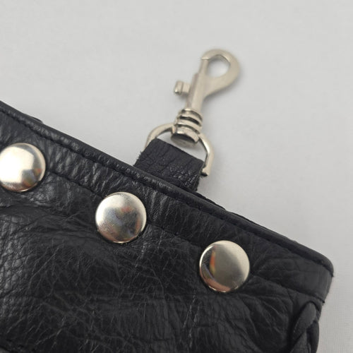 Vintage Moto Black Leather Clip-On Utility Pouch with Braided Trim
