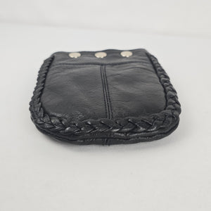 Vintage Moto Black Leather Clip-On Utility Pouch with Braided Trim