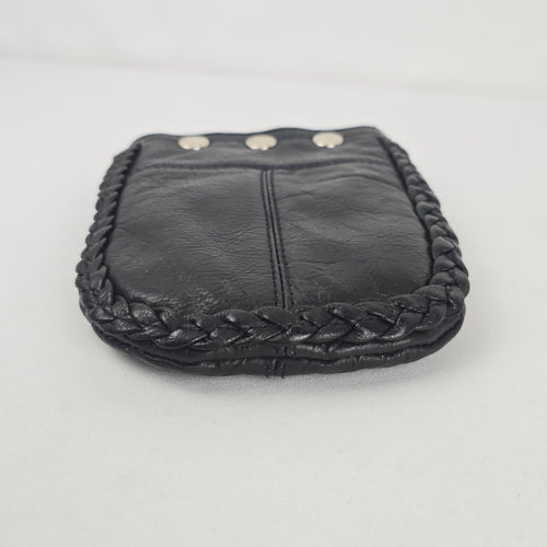 Vintage Moto Black Leather Clip-On Utility Pouch with Braided Trim