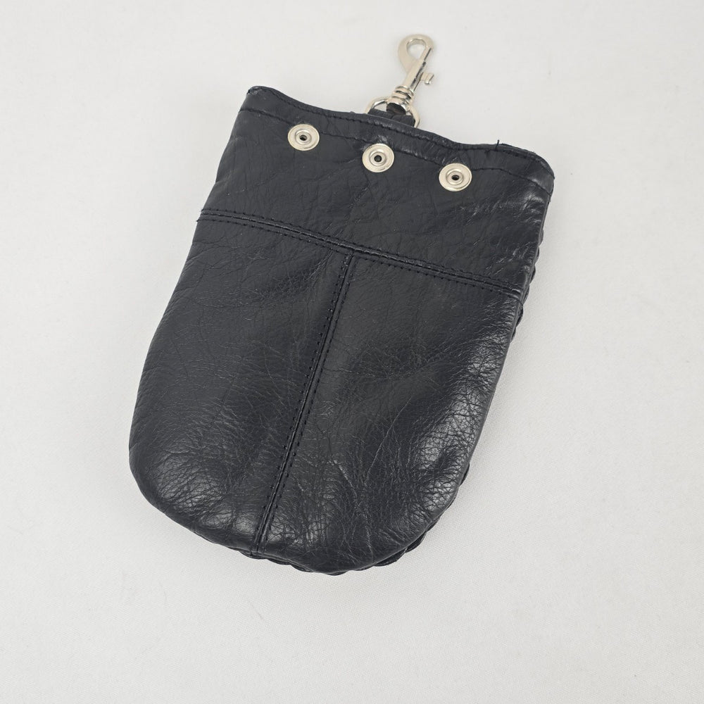 Vintage Moto Black Leather Clip-On Utility Pouch with Braided Trim