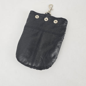 Vintage Moto Black Leather Clip-On Utility Pouch with Braided Trim
