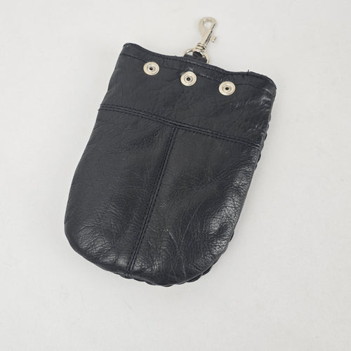 Vintage Moto Black Leather Clip-On Utility Pouch with Braided Trim