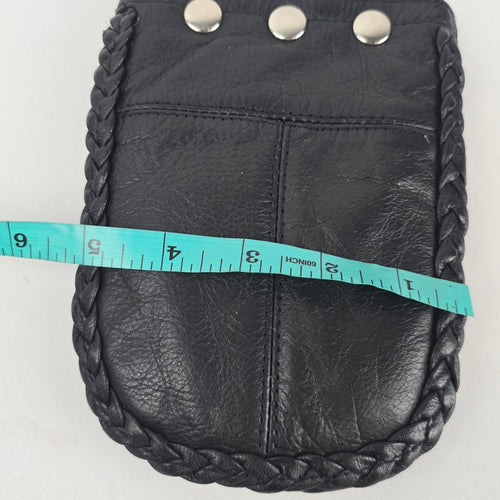 Vintage Moto Black Leather Clip-On Utility Pouch with Braided Trim