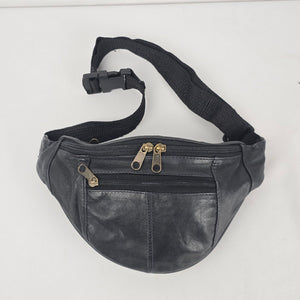 Vintage Black Genuine Leather Fanny Pack Waist Bag