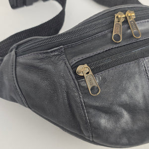 Vintage Black Genuine Leather Fanny Pack Waist Bag