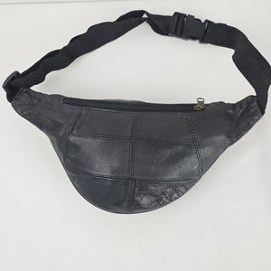 Vintage Black Genuine Leather Fanny Pack Waist Bag