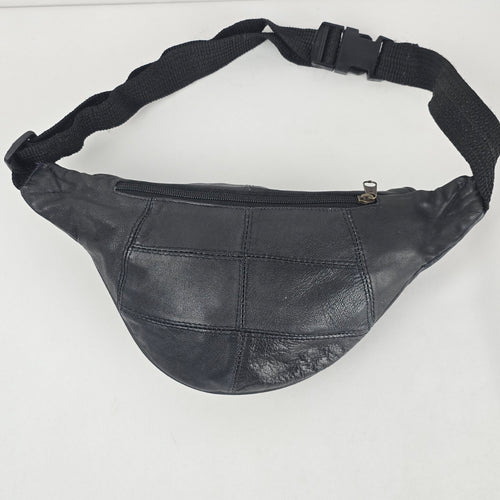 Vintage Black Genuine Leather Fanny Pack Waist Bag