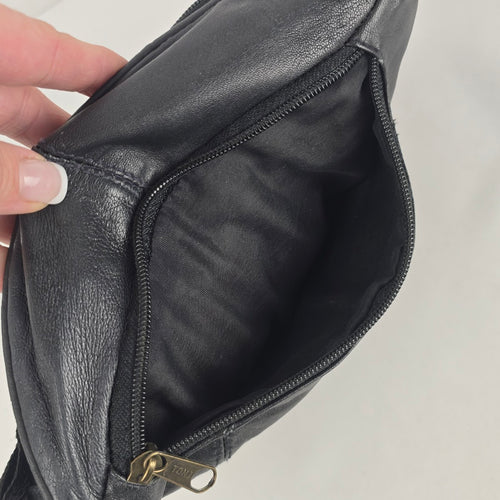 Vintage Black Genuine Leather Fanny Pack Waist Bag