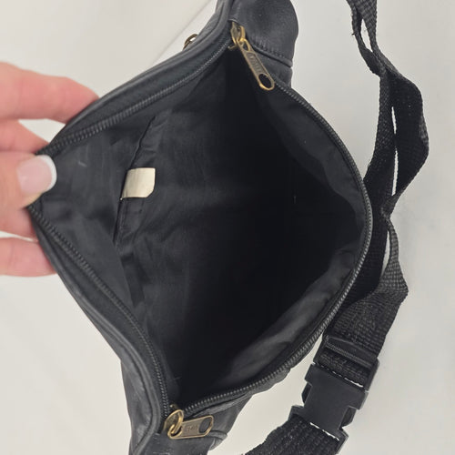 Vintage Black Genuine Leather Fanny Pack Waist Bag