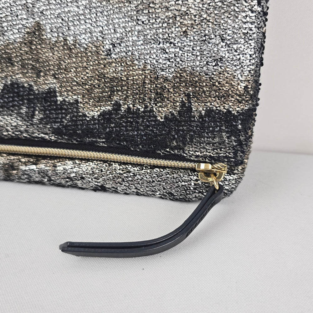 Stella & Dot Metallic Black Gold Foldover Zip Clutch Bag