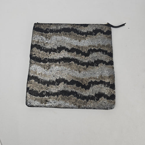 Stella & Dot Metallic Black Gold Foldover Zip Clutch Bag