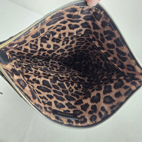 Stella & Dot Metallic Black Gold Foldover Zip Clutch Bag