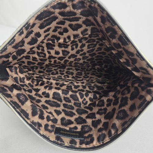 Stella & Dot Metallic Black Gold Foldover Zip Clutch Bag