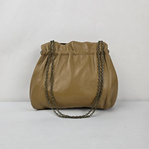 Tan Leather Chain Strap Kiss-Lock Clutch Bag Vintage Purse