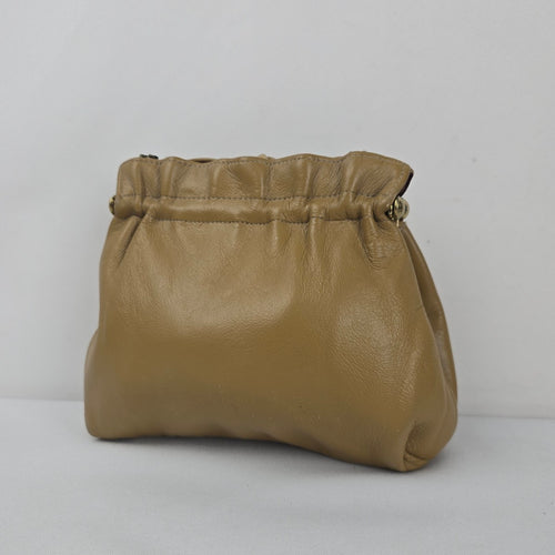 Tan Leather Chain Strap Kiss-Lock Clutch Bag Vintage Purse
