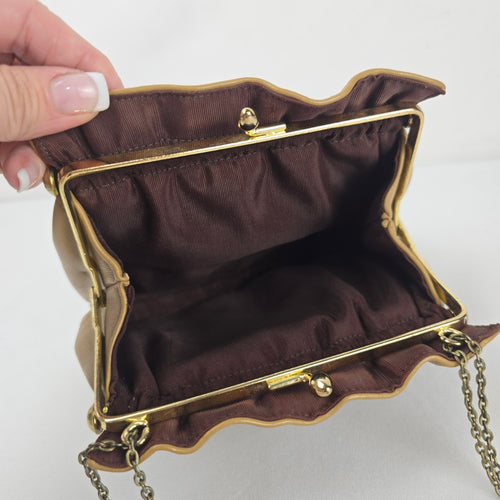 Tan Leather Chain Strap Kiss-Lock Clutch Bag Vintage Purse