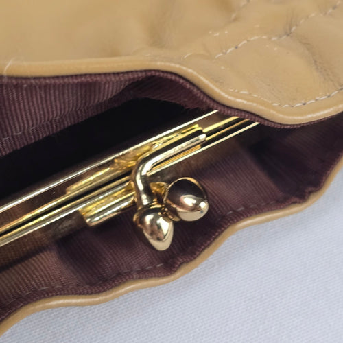 Tan Leather Chain Strap Kiss-Lock Clutch Bag Vintage Purse