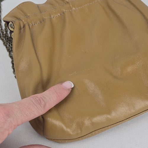 Tan Leather Chain Strap Kiss-Lock Clutch Bag Vintage Purse