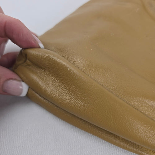 Tan Leather Chain Strap Kiss-Lock Clutch Bag Vintage Purse