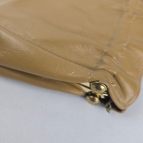 Tan Leather Chain Strap Kiss-Lock Clutch Bag Vintage Purse