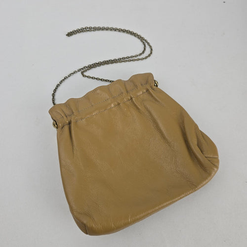 Tan Leather Chain Strap Kiss-Lock Clutch Bag Vintage Purse