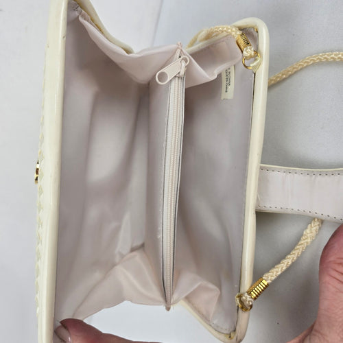 Vintage Cream Woven Hard Clutch Purse with Braided Strap