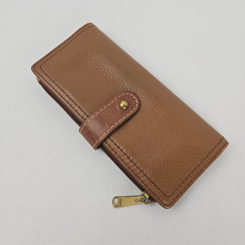 Fossil Brown Pebbled Leather Bifold Wallet with Zip Pocket