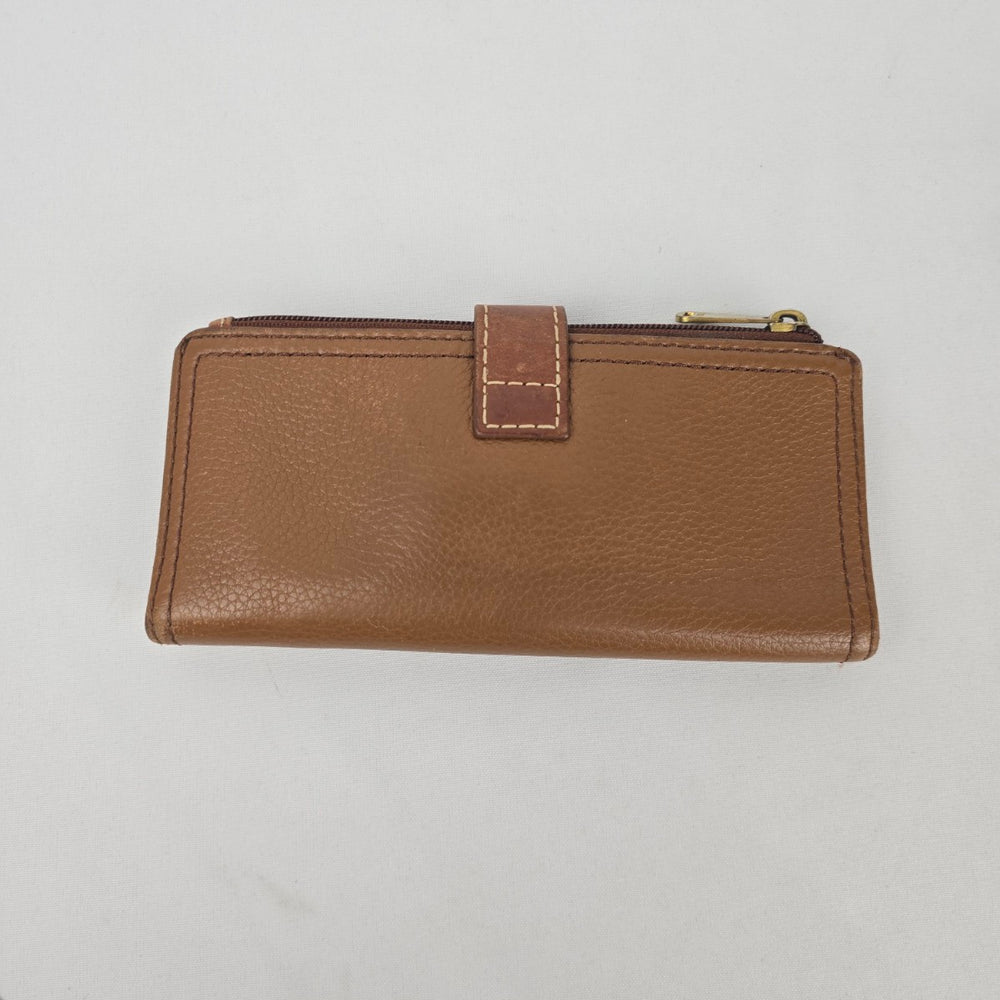 Fossil Brown Pebbled Leather Bifold Wallet with Zip Pocket